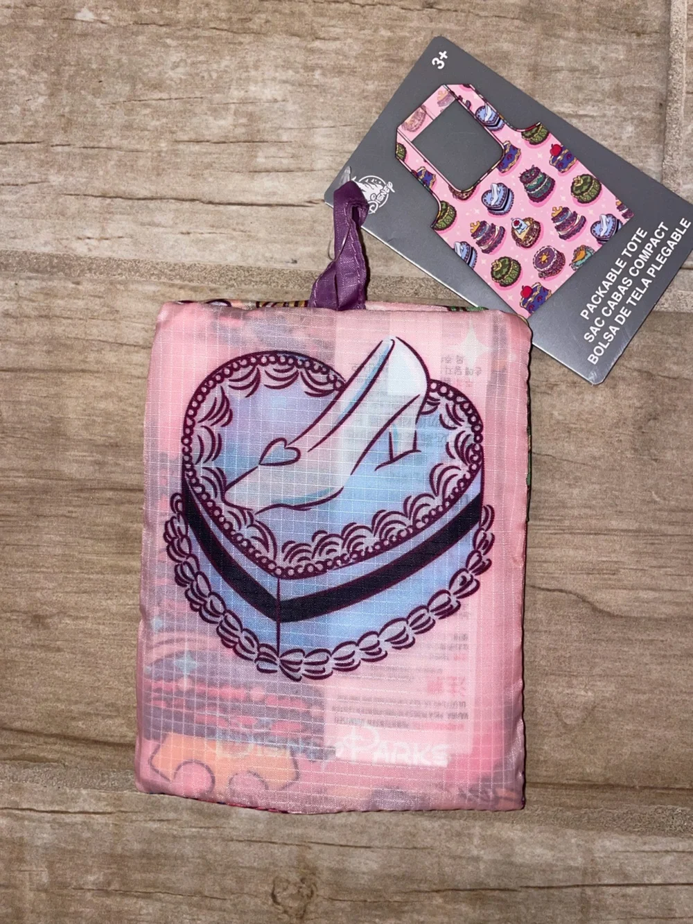 Disney Packable Pink Tote with princess Cake designs